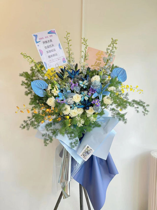 Grand Opening Flower Stand (Premium) - Blue & White theme