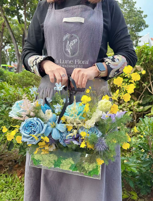 Korean Style Acrylic Flowers Box - The Starry Night Blue & Yellow Color Theme