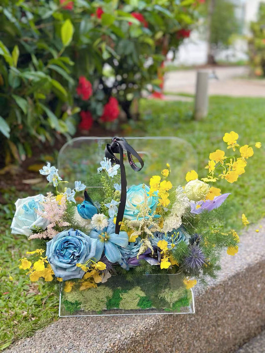 Korean Style Acrylic Flowers Box - The Starry Night Blue & Yellow Color Theme