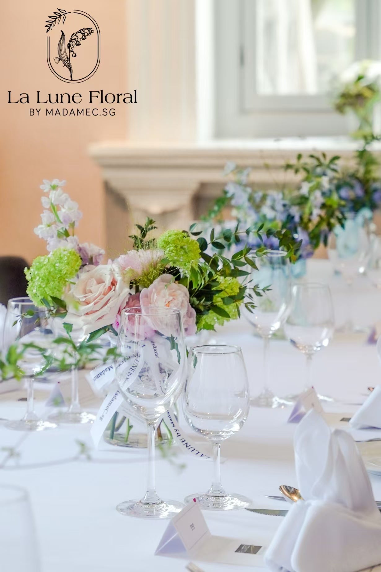 Wedding & ROM at Flutes Singapore - Summer Dream Green & White Color Theme
