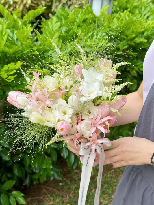 「All For Love」Bridal Bouquet - Tulips Pink & White Color Theme