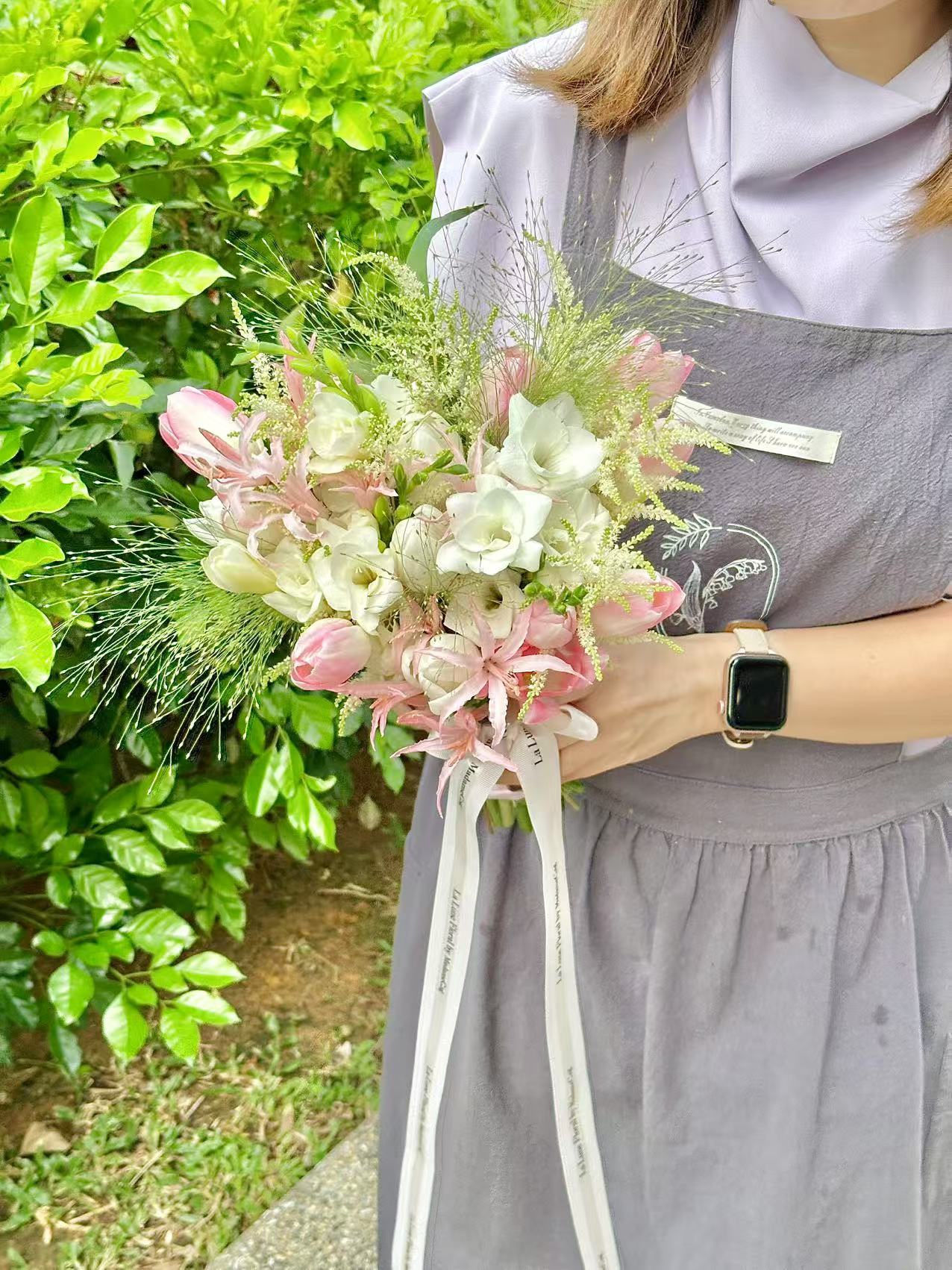 「All For Love」Bridal Bouquet - Tulips Pink & White Color Theme