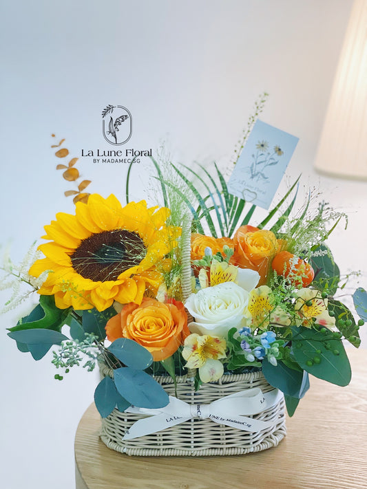 Korean Style Flowers Basket - Orange & Yellow theme