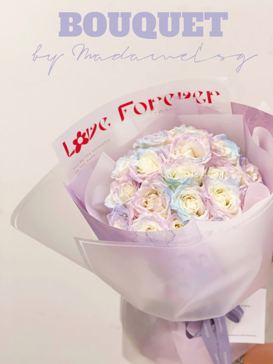 Special Stella Lou Color theme painted roses bouquet (19 stk)