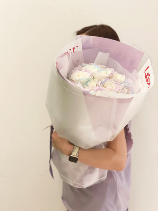 Special Stella Lou Color theme painted roses bouquet (19 stk)